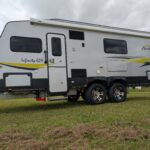 Side photo of Redfoot flip legs retracted on caravan